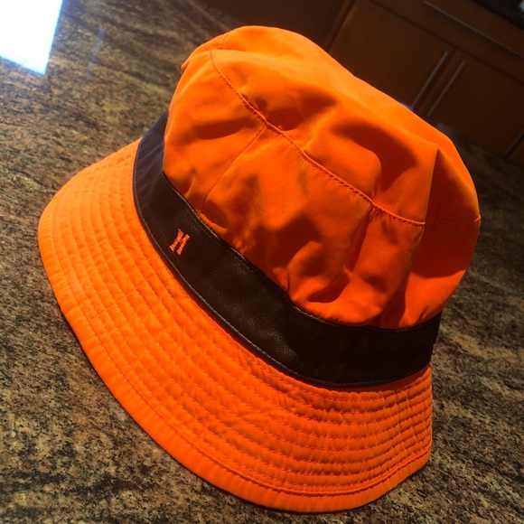 Hermes Accessories - Hermes Orange/ Brown Leather Bucket Hat Size 57cm
